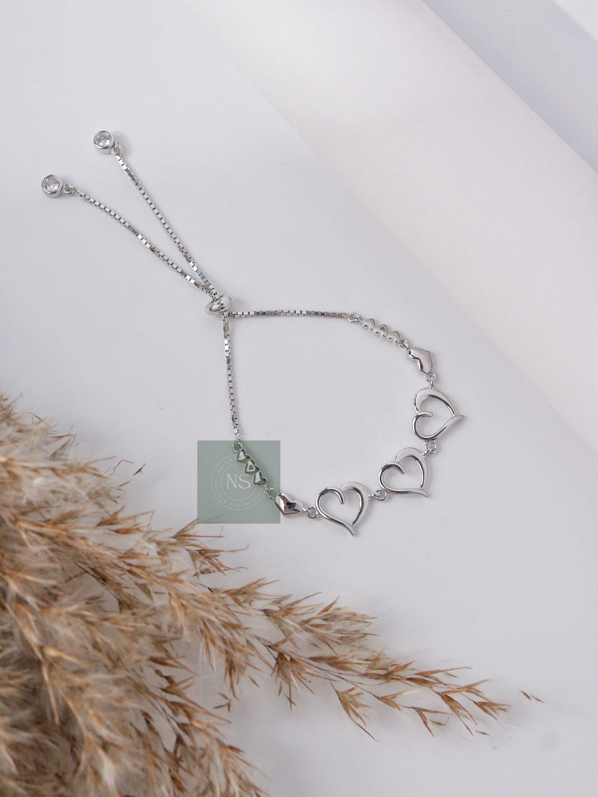 Endless Hearts Adjustable Silver Bracelet