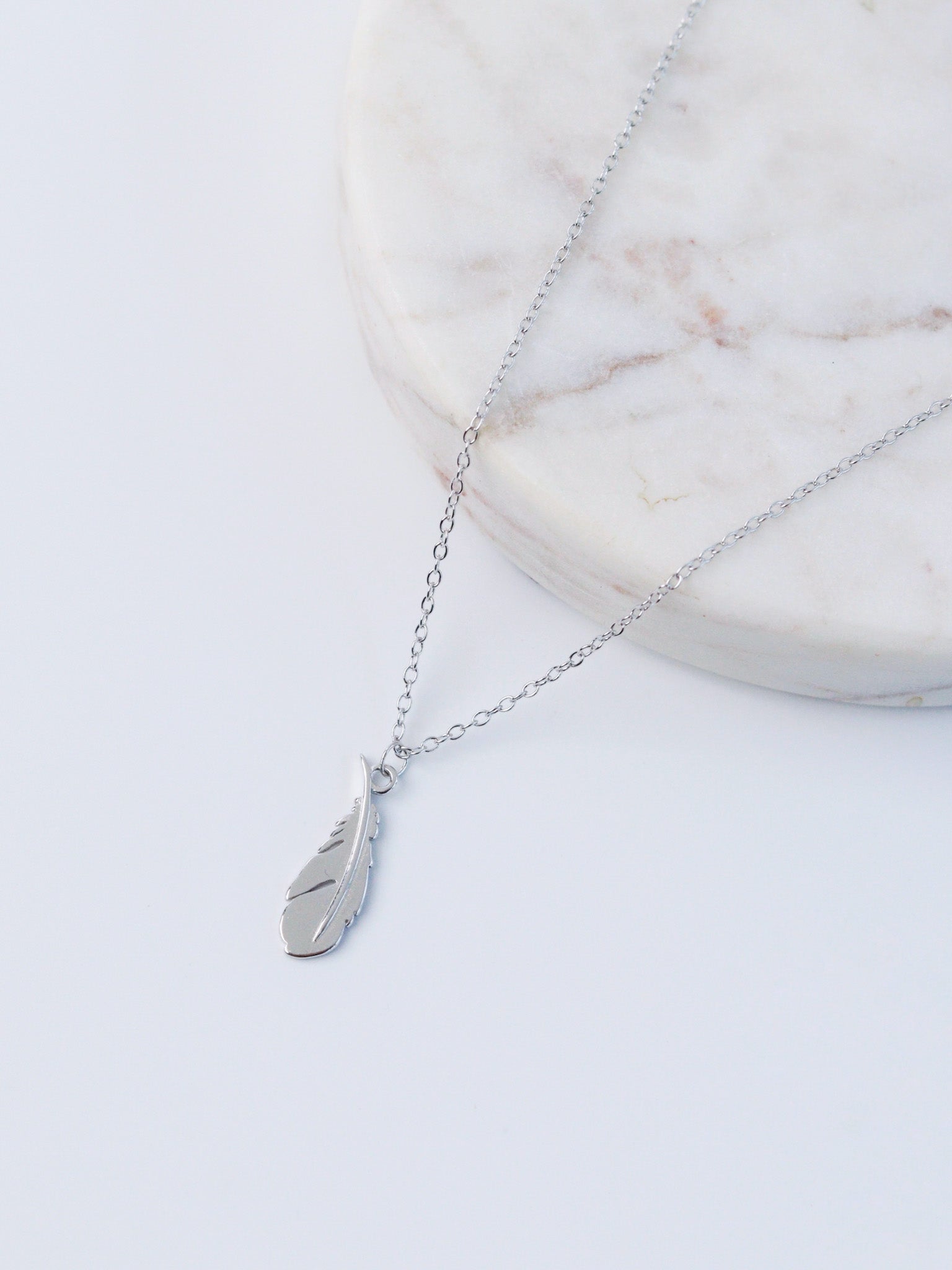 Silver Feather Pendant Necklace
