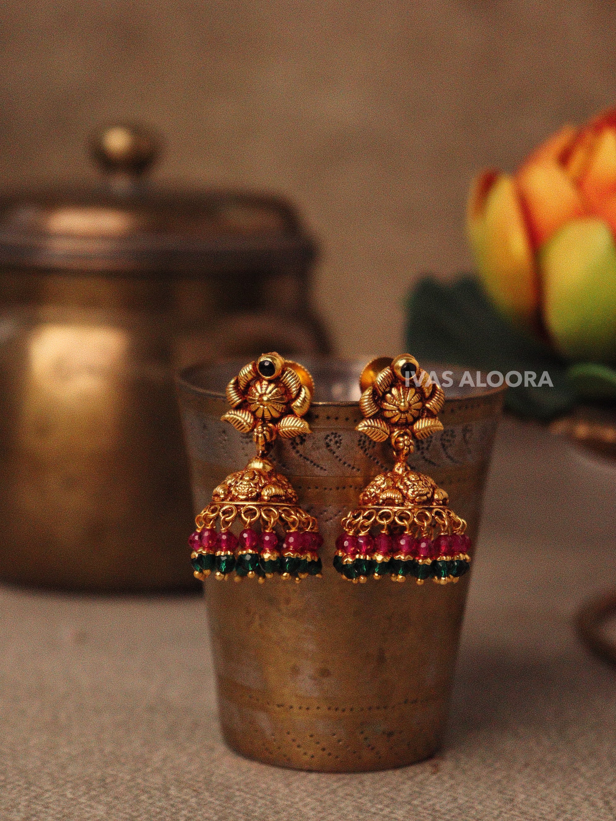 Floral Heritage Temple Jhumka Earrings