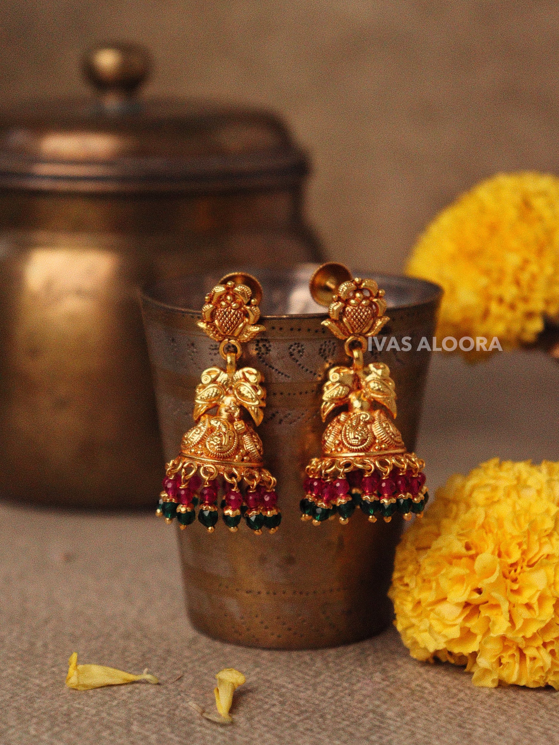 Peacock Heritage Temple Jhumka Earrings
