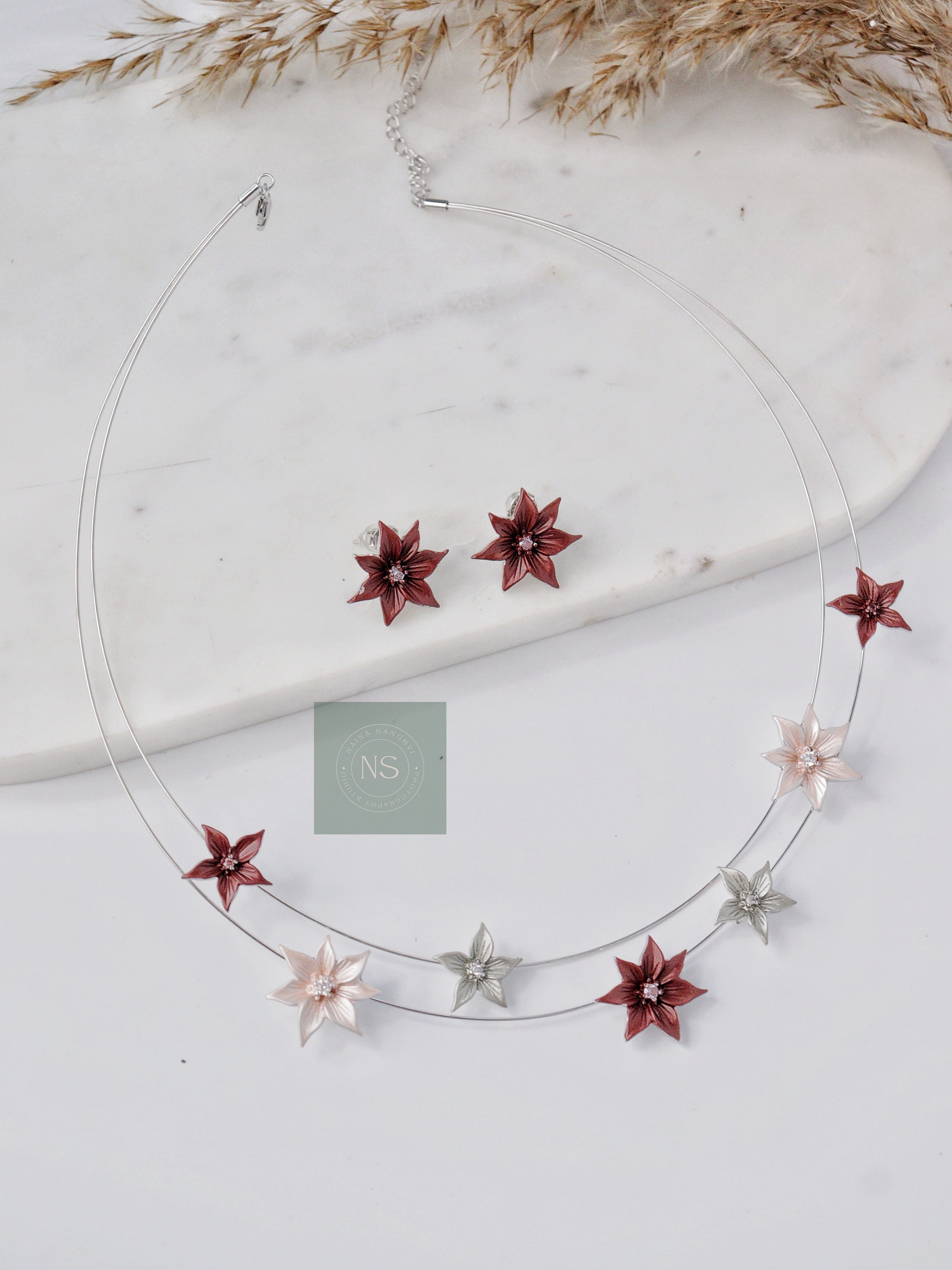 Ethereal Bloom Pastel Floral Silver Set