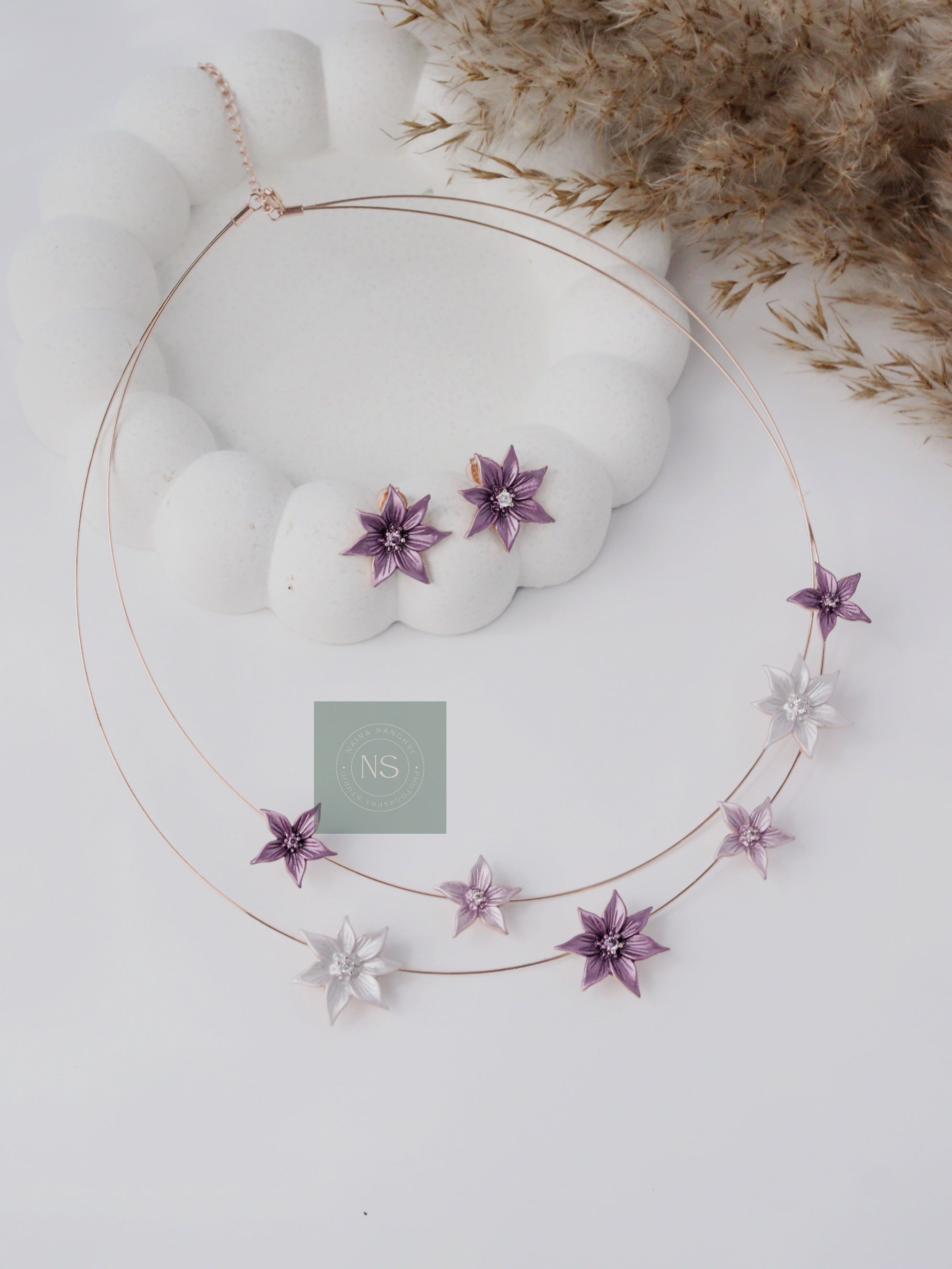 Ethereal Bloom Pastel Floral Silver Set