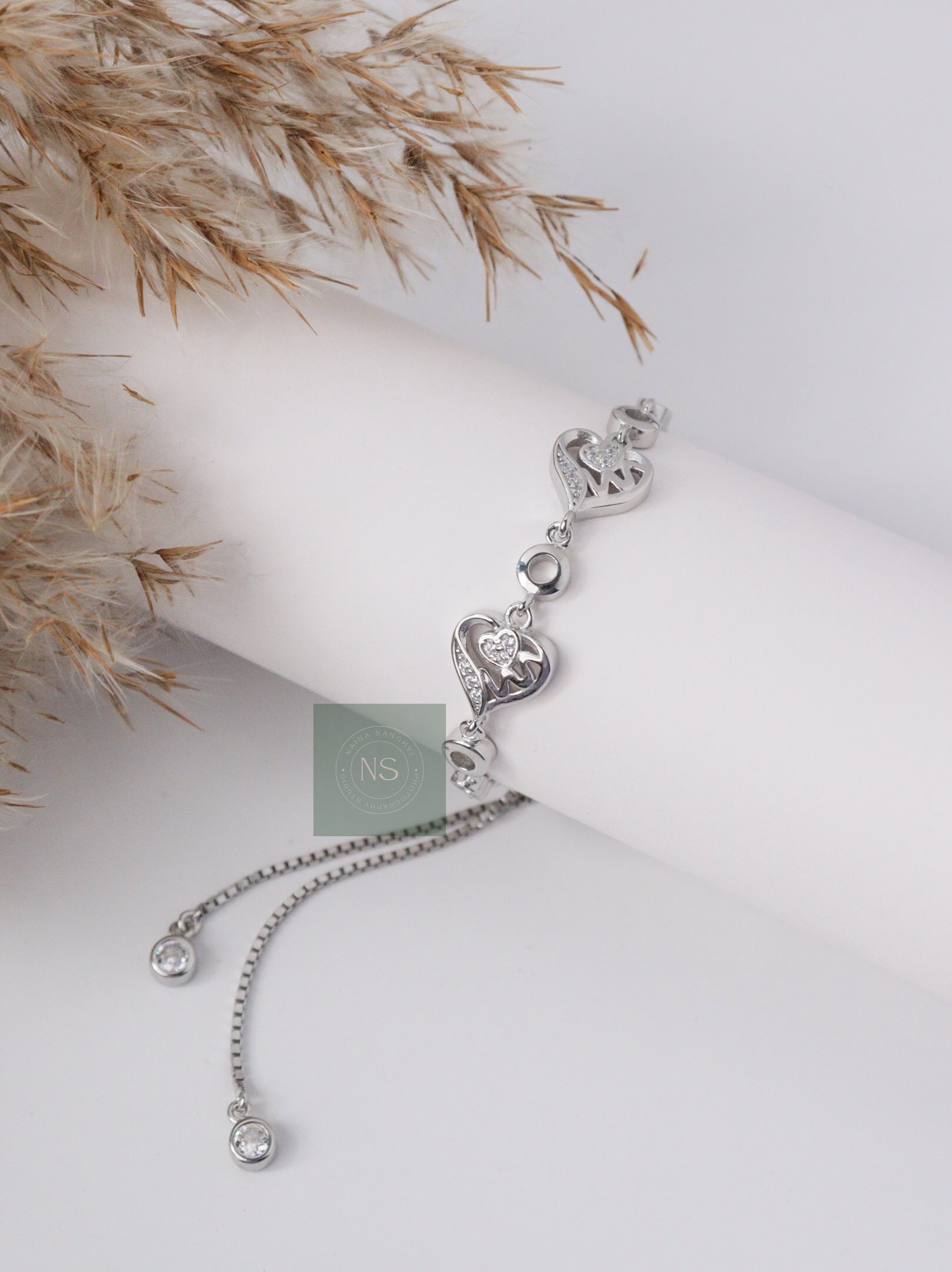 Love Knot Heart Adjustable Silver Bracelet