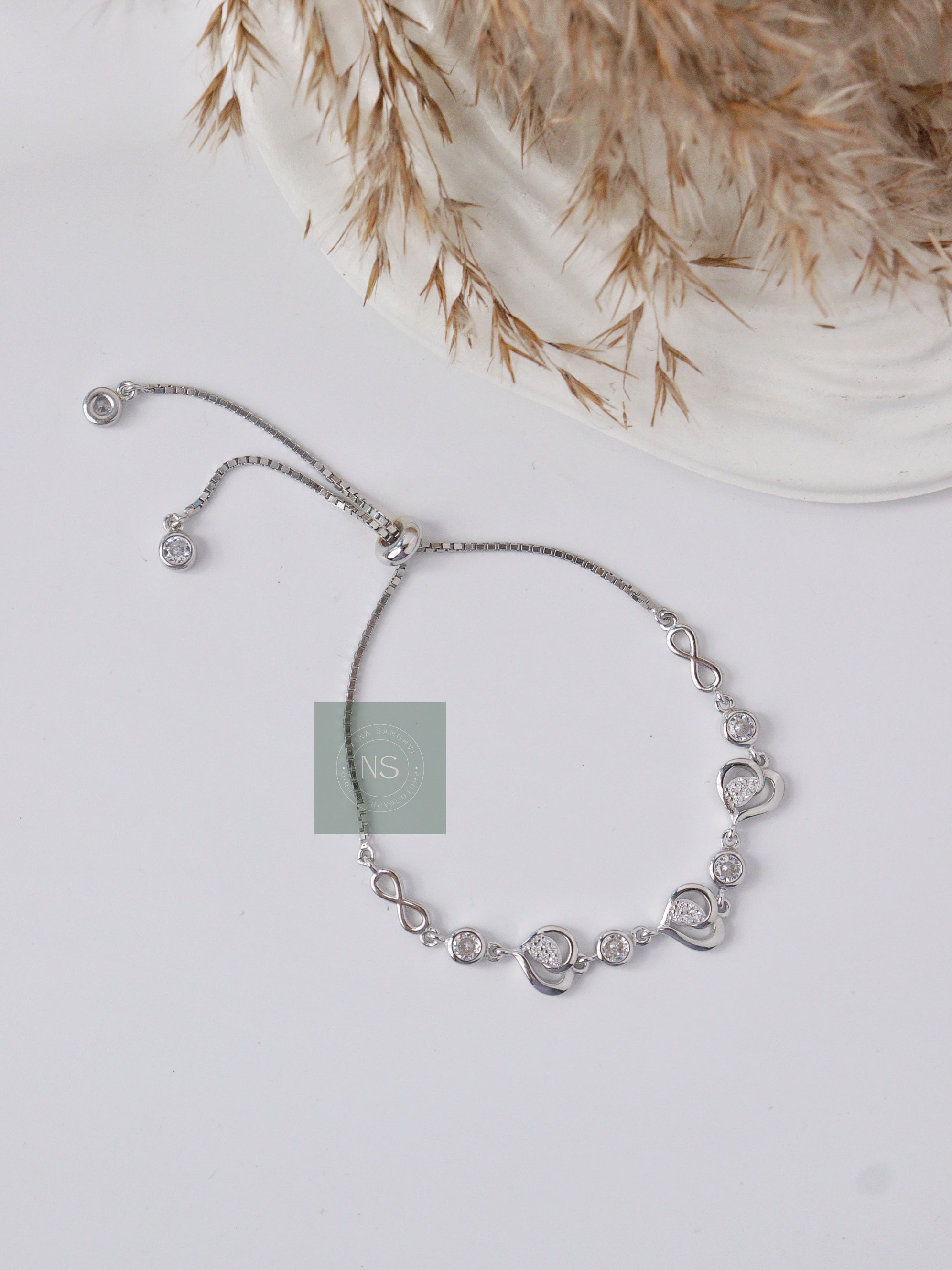 Infinity Hearts Adjustable Silver Bracelet