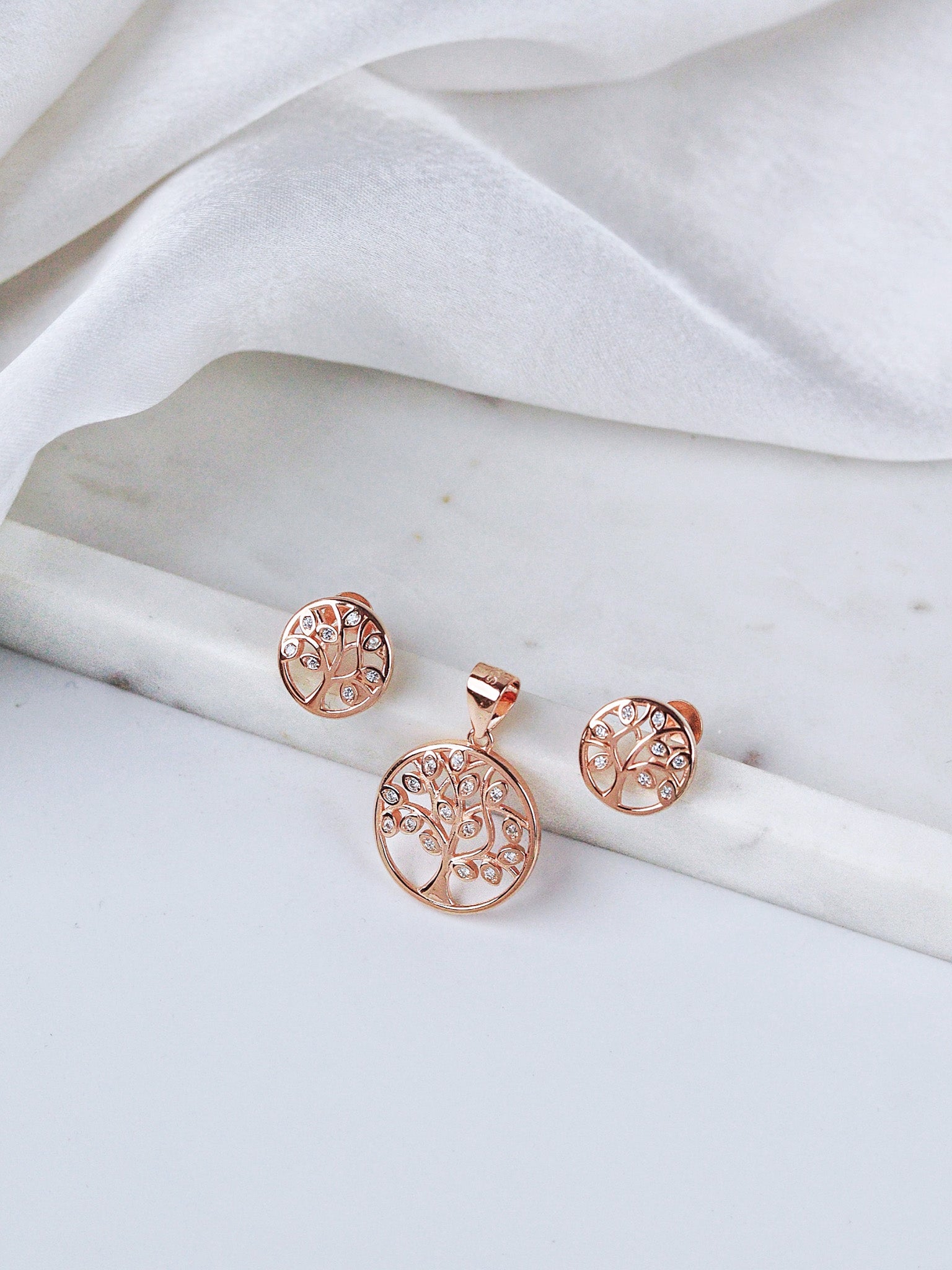 Rose Gold Tree of Life Jewelry Set