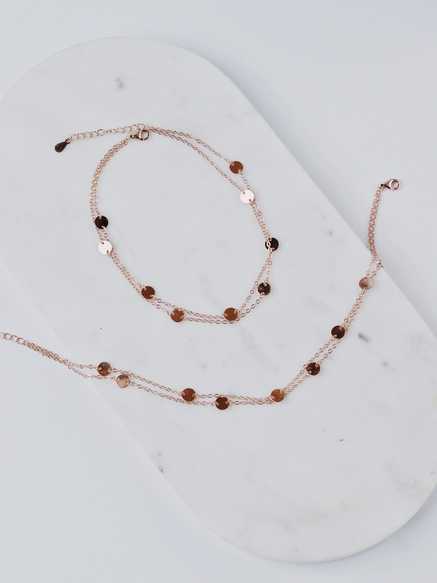 Rosé Dusk Mirror Disc Anklet Set