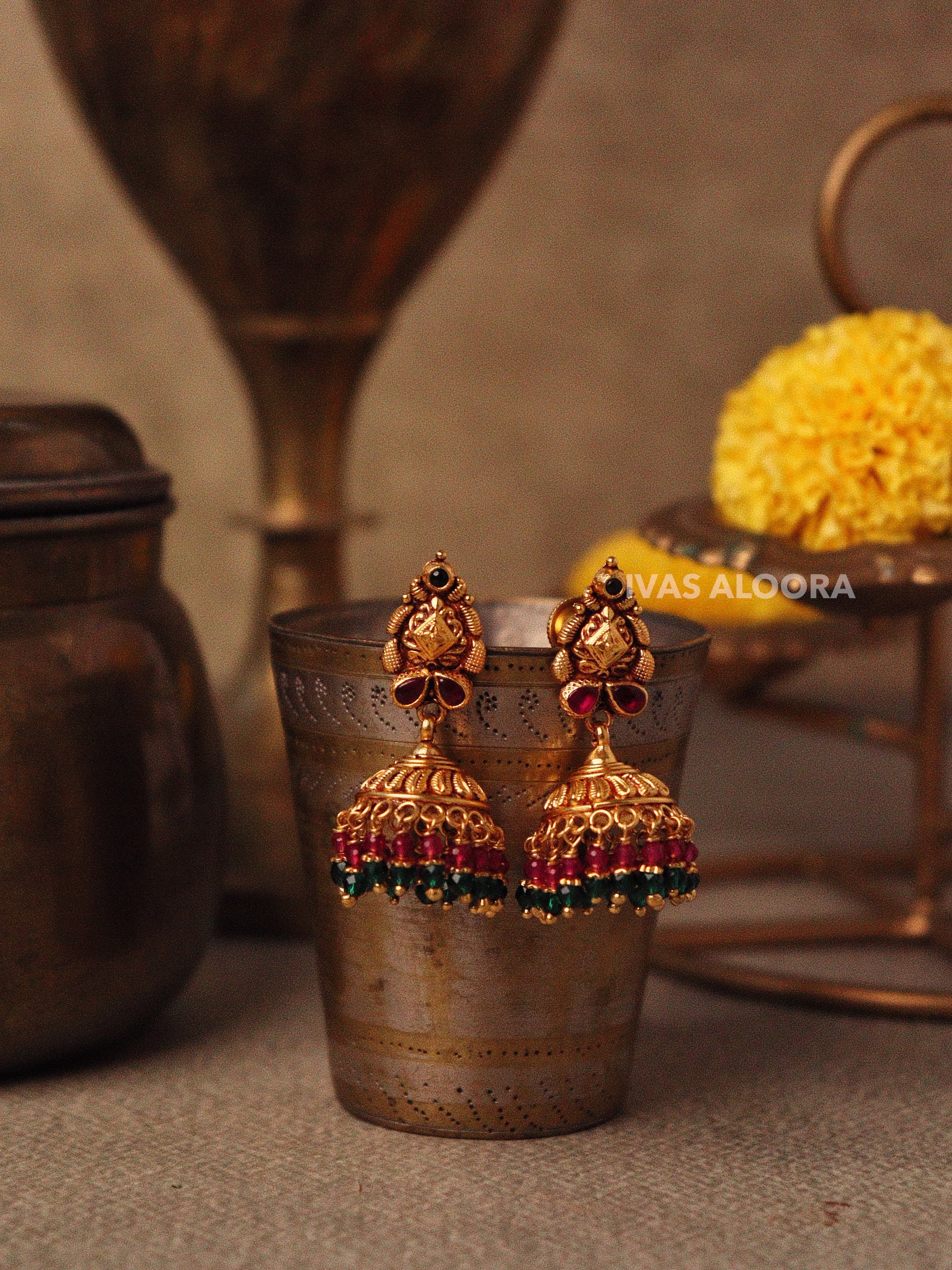 Heritage Ruby Temple Jhumka Earrings