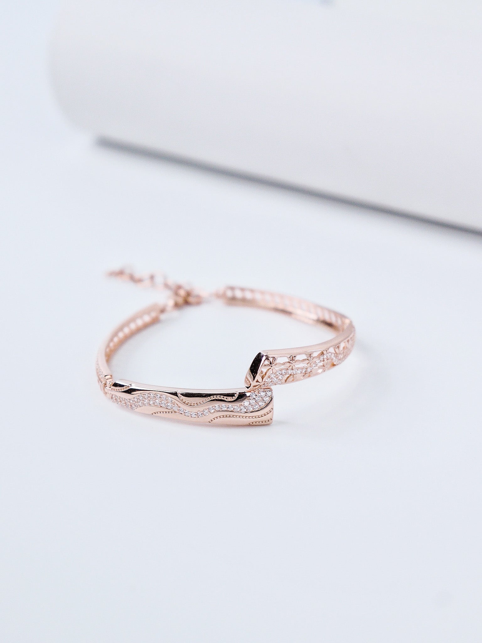 Wave & Sparkle Open Cuff Bracelet