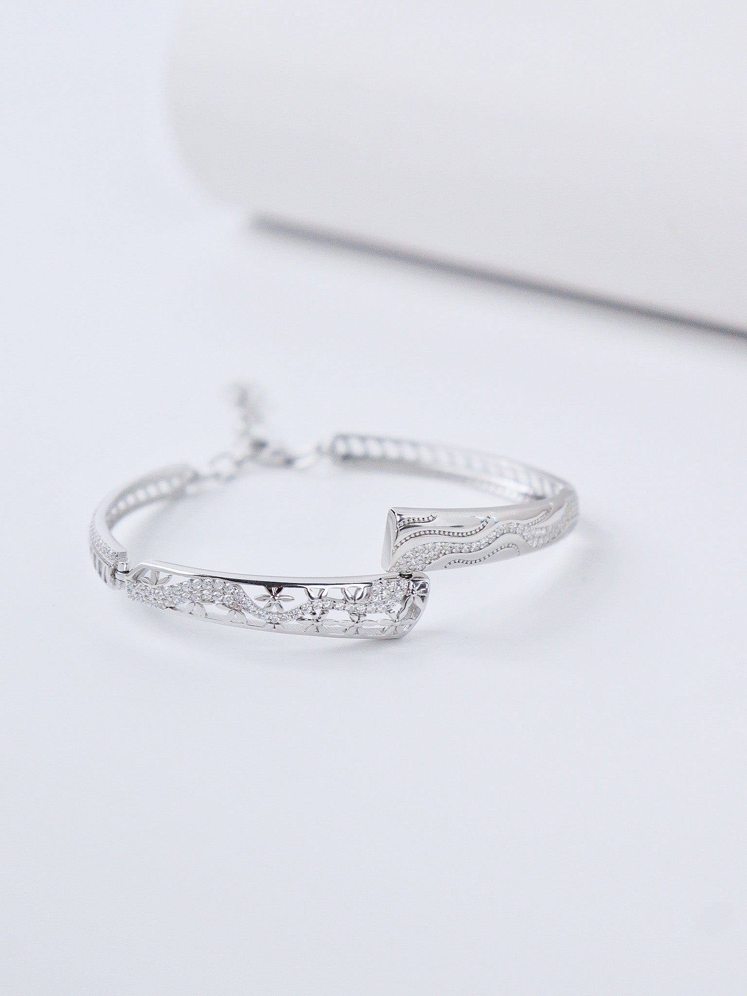 Wave & Sparkle Open Cuff Bracelet